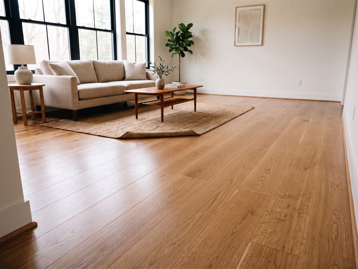 Warm living room with new hardwood floor